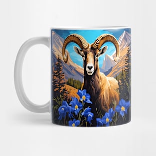 Cartoon Of A Colorado Bighorn Sheep Blue Columbine Mug